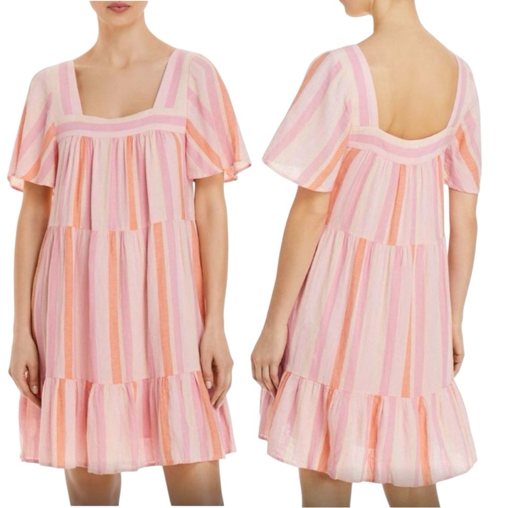 Rails Valentina Dawn Stripe Linen Blend Loose Fit‎ Babydoll Style Mini Dress